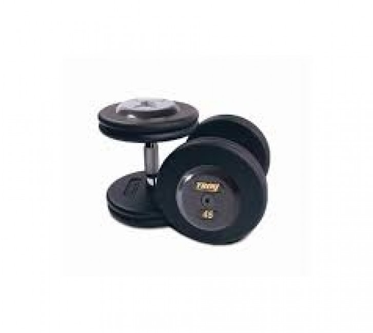 Picture of Troy 100 lb. fixed pro-style dumbbells, contoured handle, black plate, rubber end cap
