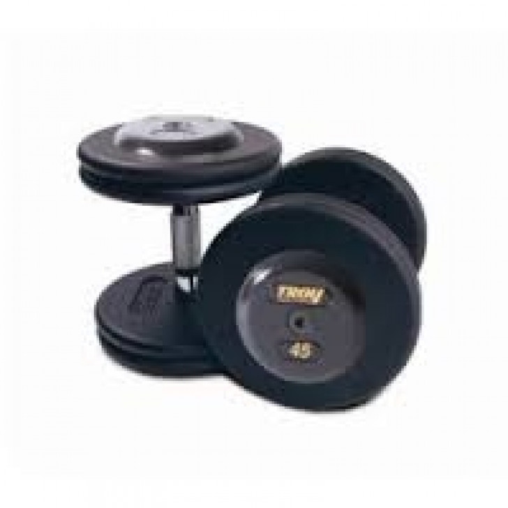 Picture of Troy 100 lb. fixed pro-style dumbbells, straight handle, black plate, rubber end cap