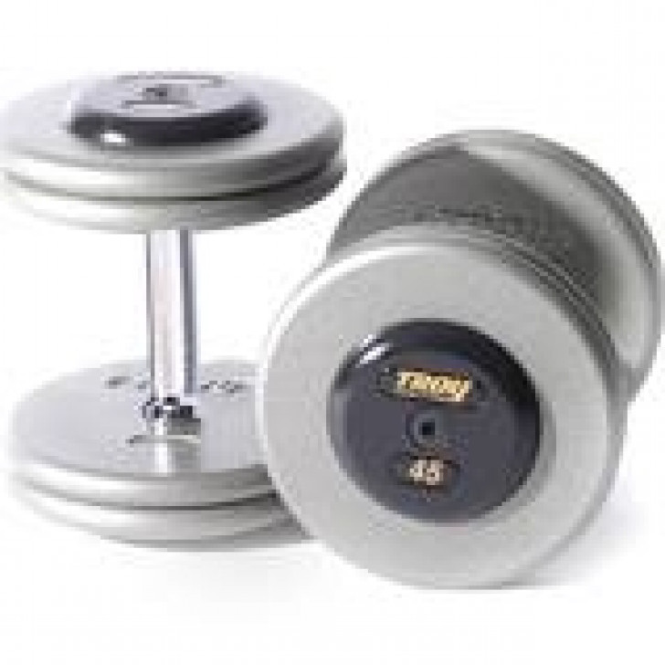 Picture of Troy 100 lb. fixed pro-style dumbbells, straight handle, hammertone grey plate, rubber end cap