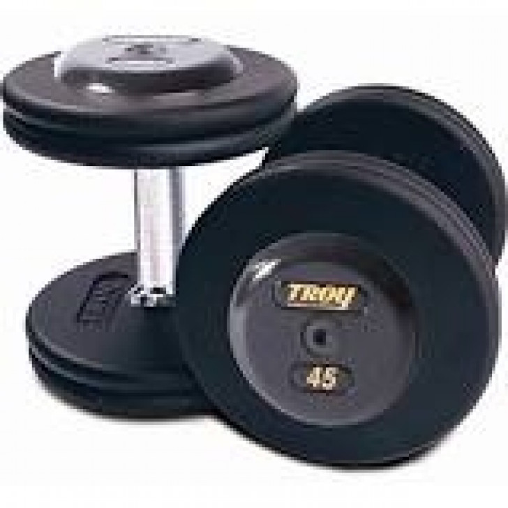 Picture of Troy 105 lb. fixed pro-style dumbbells, straight handle, rubber encased plate, rubber end cap