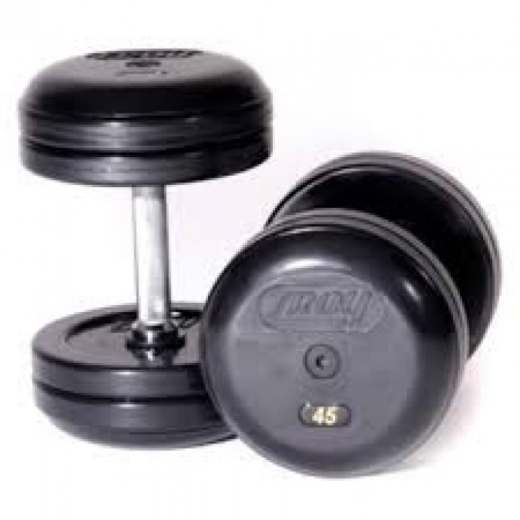 Picture of Troy 10 lb. fixed pro-style dumbbells, straight handle, rubber encased plate, no end cap on this size