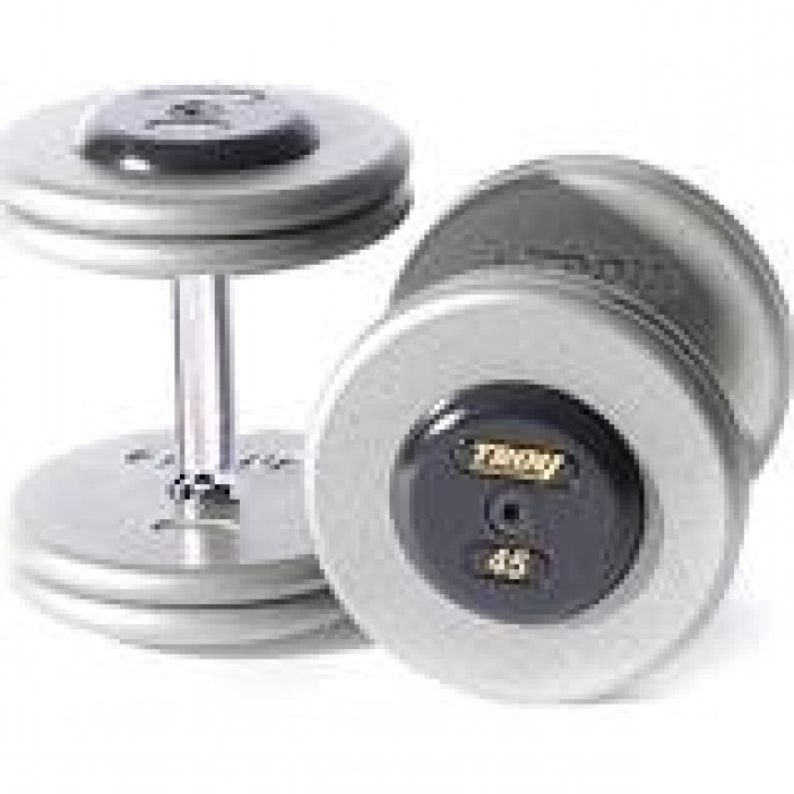 Picture of Troy 110 lb. fixed pro-style dumbbells, straight handle, hammertone grey plate, rubber end cap