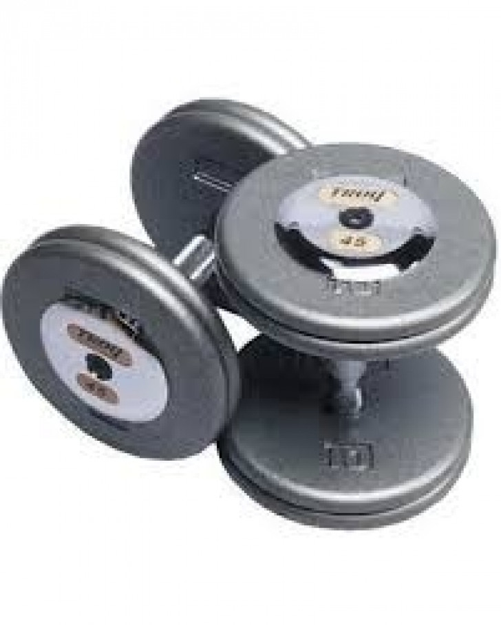 Picture of Troy 12.5 lb. fixed pro-style dumbbells, straight handle,hammertone grey plate, chrome end cap