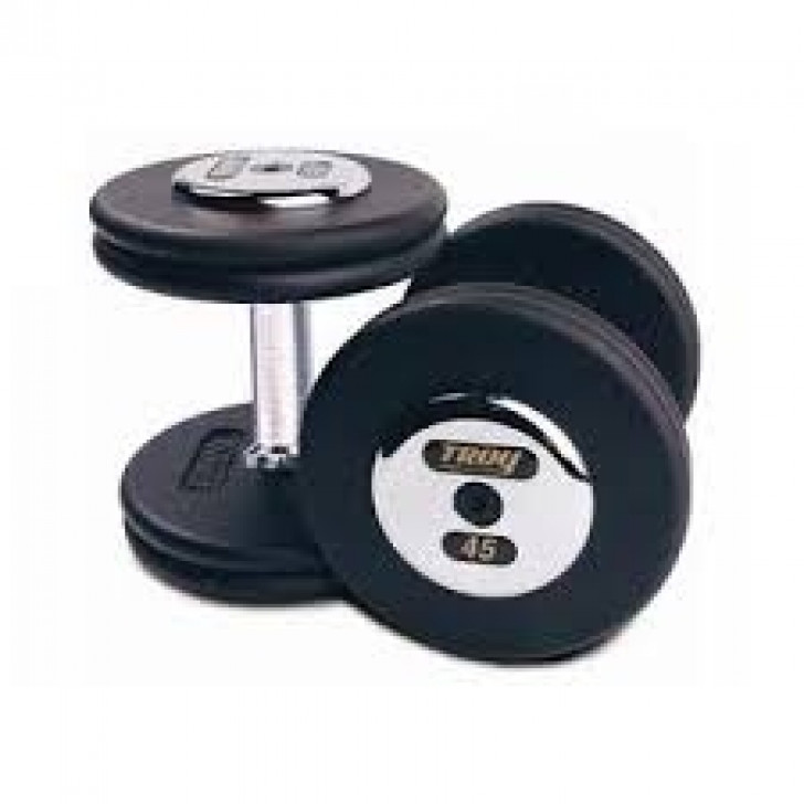 Picture of Troy 120 lb. fixed pro-style dumbbells, contoured handle, black plate, chrome end cap