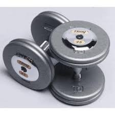 Troy 105 lb. fixed pro-style dumbbells, contour handle, hammertone grey plate, chrome end cap