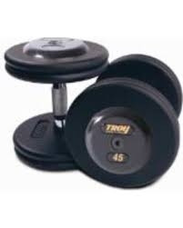 Troy 120 lb. fixed pro-style dumbbells, contoured handle, black plate, rubber end cap