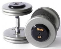 Troy 100 lb. fixed pro-style dumbbells, contour handle, hammertone grey plate, rubber end cap
