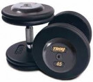 Picture of Troy 100 lb. fixed pro-style dumbbells, contoured handle, black plate, chrome end cap