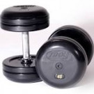 Picture of Troy 100 lb. fixed pro-style dumbbells, straight handle, rubber encased plate, rubber end cap