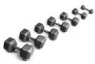 Picture of Troy 105-150 lbs Set (10 pr.) 5 lb. increments fixed pro-style dumbbells, contour handle, hammer tone grey plate, chrome end cap