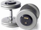 Picture of Troy 105-150 lbs Set (10 pr.) 5 lb. increments fixed pro-style dumbbells, straight handle, hammer tone grey plate, chrome end cap