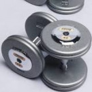 Picture of Troy 110 lb. fixed pro-style dumbbells, straight handle, hammertone grey plate, chrome end cap
