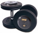 Picture of Troy 120 lb. fixed pro-style dumbbells, straight handle, black plate, chrome end cap